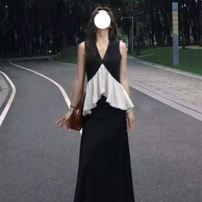 韩系时尚小香风无袖上衣裙子套装