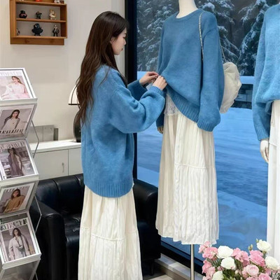 韩系chic温柔慵懒风毛衣裙子套装