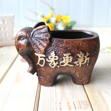 大象陶瓷花盆 万象更新 复古 仿古样式手工红陶烧制 多肉植物用