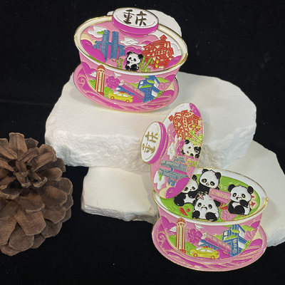 盖碗茶萌熊猫金属珐琅磁性贴