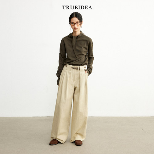 trueidea25秋冬 雅痞宽管打褶裤 高密加厚酵素洗软柔肤直筒裤