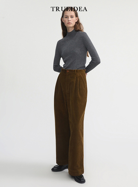 trueidea「现货」厚款纯棉灯芯绒高腰直筒拖地裤