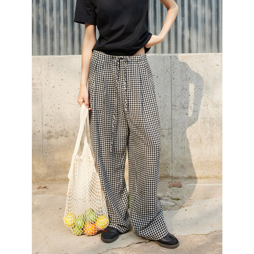 trueidea25夏 高密色织盐缩棉遛弯裤 黑白泡泡格休闲宽松萝卜裤裤