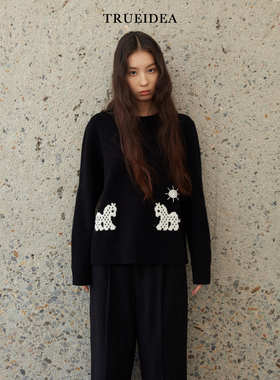 trueidea25新品 百搭文艺刺绣全羊毛毛衣