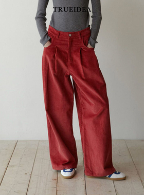 trueidea 软糯粗坑酵洗灯芯绒宽松百搭宽松直筒裤