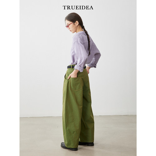 Trueidea  麻田织布进口纱线 纸感棉气球裤 百搭慵懒松弛感阔腿裤