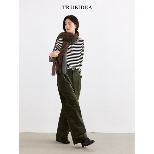 trueidea百搭高腰灯芯绒拖地裤