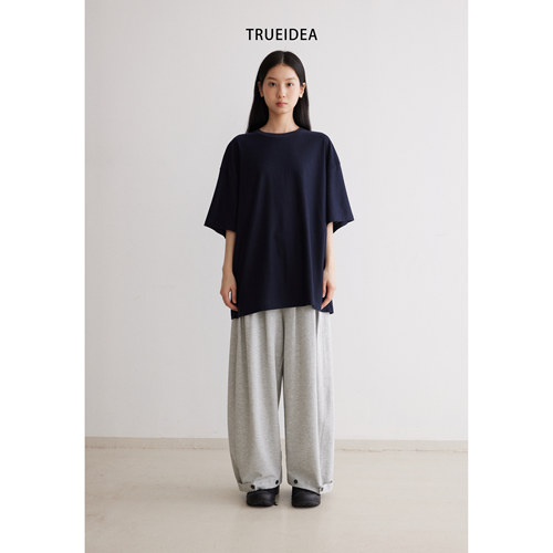 Trueidea 夏季新款休闲宽松运动松紧腰九分卫裤