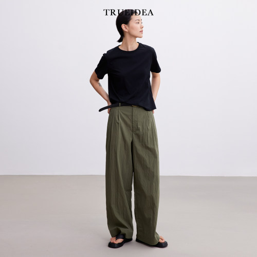 trueidea高腰百搭色织棉拖地裤