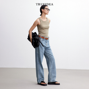 tureidea24夏 复古雪花水洗时尚潮范宽松直筒牛仔裤女