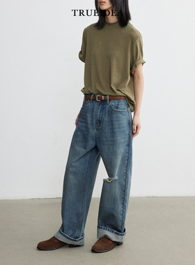 trueidea25秋冬 厚版重工酵洗破洞牛仔裤直筒裤