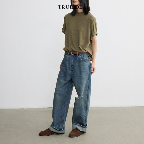 trueidea25 重工酵洗破洞牛仔裤直筒裤