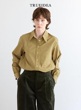 trueidea百搭miu风高密色织长绒棉格子衬衫