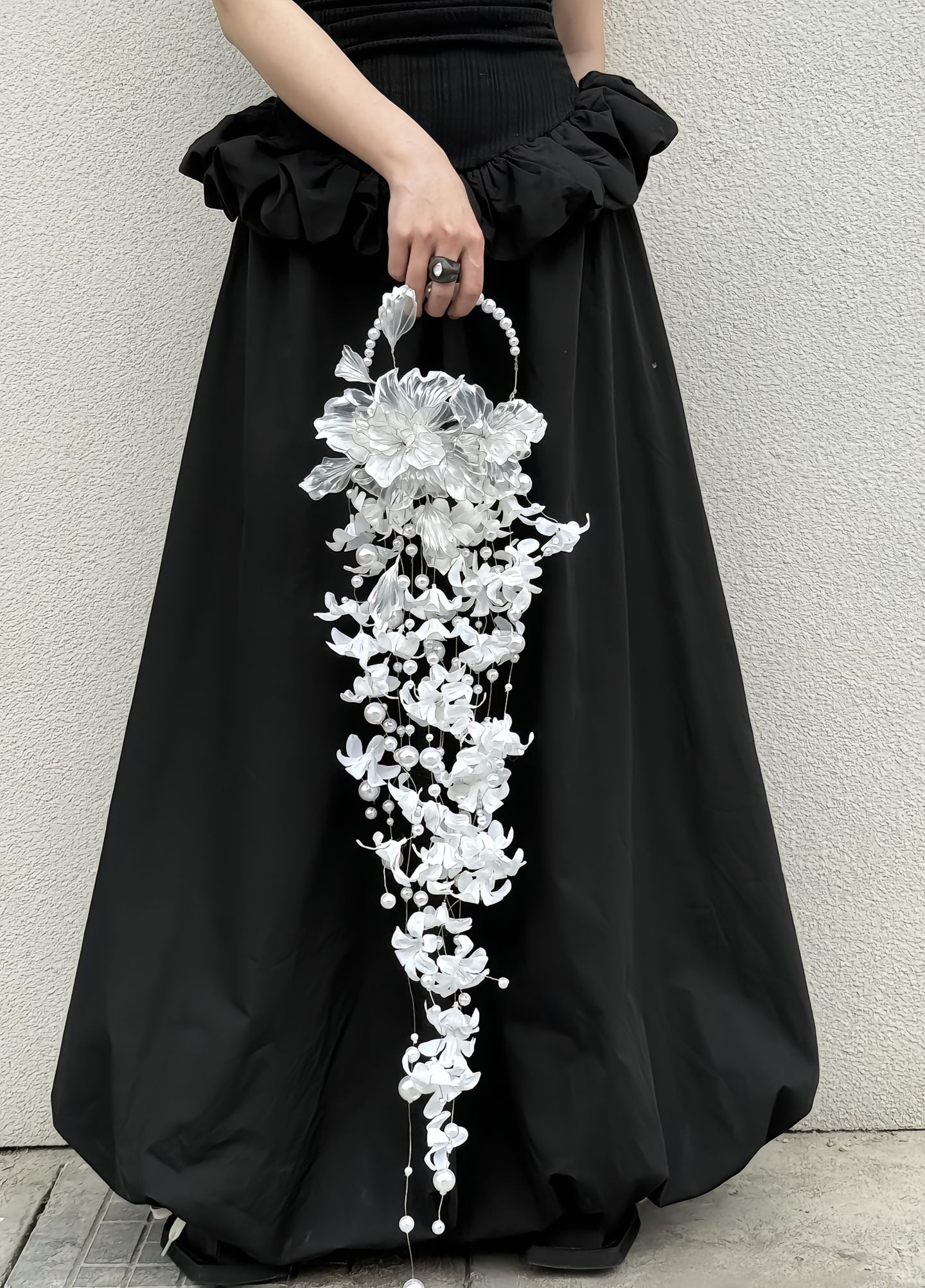 婚礼珍珠手链手捧花白色瀑布铃兰仿真手拎花拍照高级摄影道具手工
