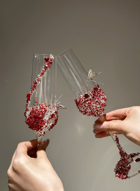 结婚蝴蝶香槟手工diy酒杯敬酒杯一对成品新郎新娘敬酒杯成品
