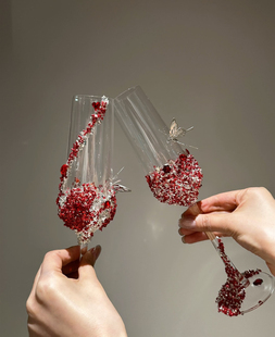结婚蝴蝶香槟手工diy酒杯敬酒杯一对成品新郎新娘敬酒杯成品