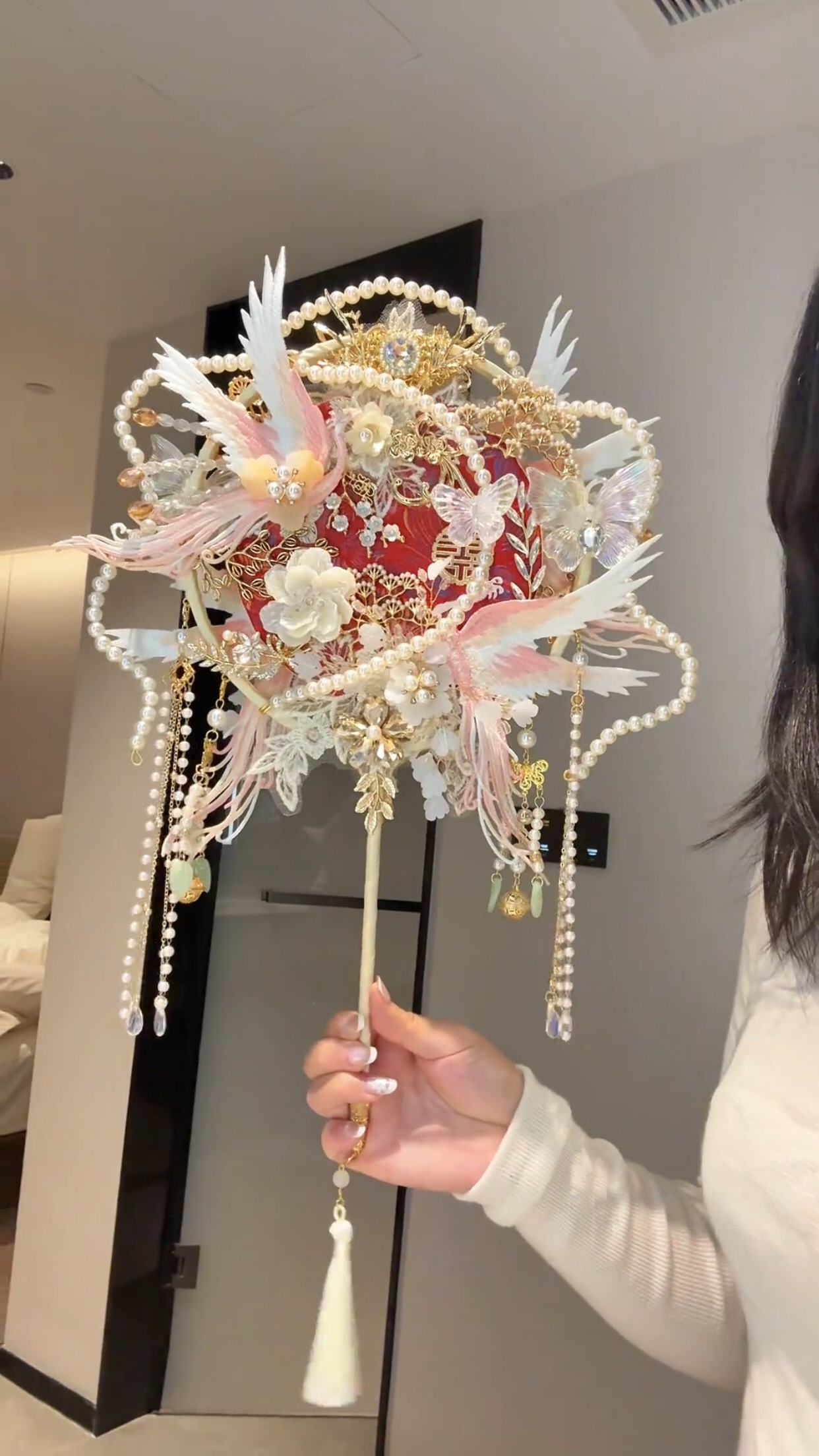 双色团扇新娘结婚材料包diy双面送闺蜜礼物新婚喜庆材料包