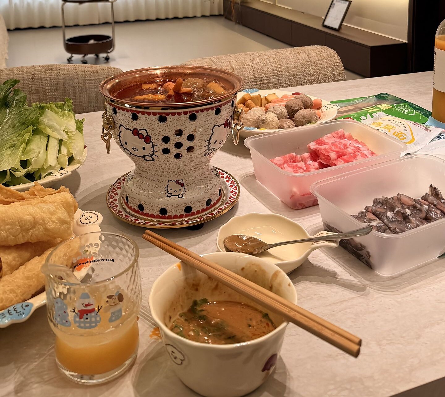 hellokitty珐琅彩铜火锅环保油铜火锅网红同款KT猫单人小火锅