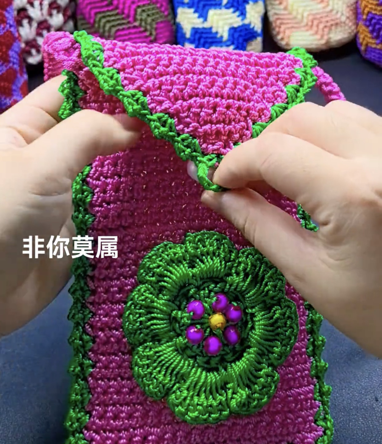 斜跨手机包女夏天小清新韩版散步零钱包 手工钩包成品