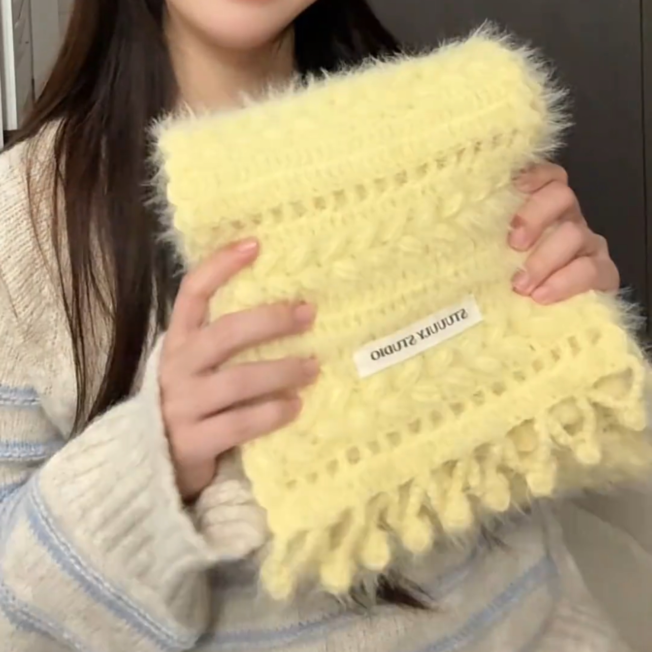 芝士奶黄色围巾女士可爱羊毛线编织DIY材料包新款2025冬季保暖