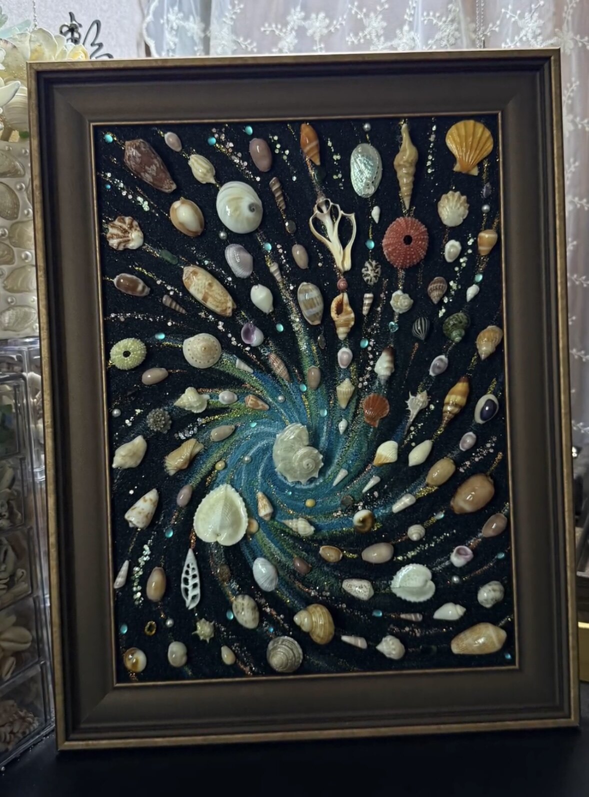贝壳标本diy手工立体相框天然海螺装裱展示摆台挂墙木质装饰画框