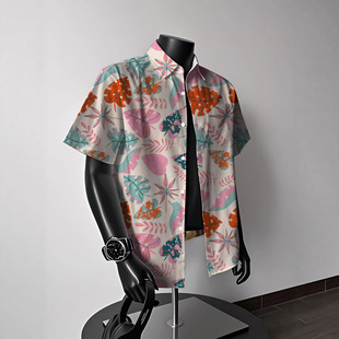 夏威夷风设计感痞帅宽松衬衣男女 泰式 港风复古vintage花衬衫 短袖