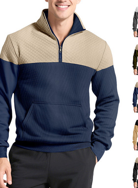 2025亚马逊Temu源头工厂跨境爆款拼色半拉链套头户外时尚休闲卫衣