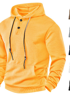 25跨境亚马逊春秋季新款套头纯色休闲运动宽松潮流长袖连帽卫衣男