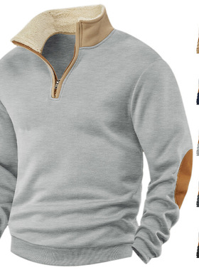 2025欧美跨境TEMU亚马逊新款卫衣复古拼接刺绣半开襟男士长袖卫衣