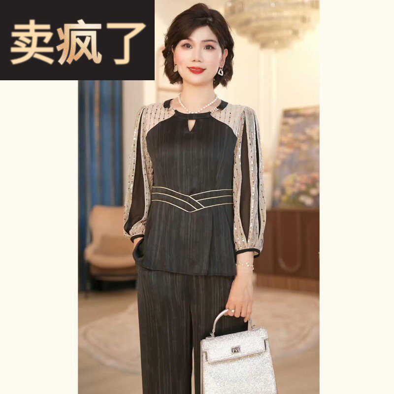 中年妈妈春装时尚贵气衬衫套装2025新款洋派中老年女装春夏上衣服