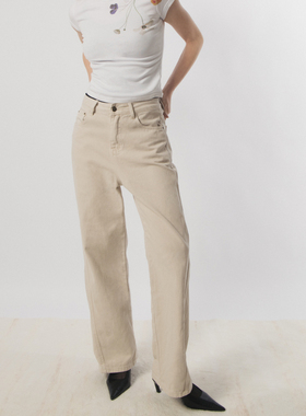 THINGNESS 水洗复古白色中高腰廓形香蕉裤牛仔裤