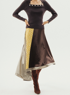 Thingness 醋酸感拼接不规则下摆裙子