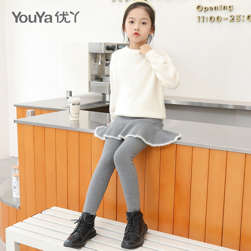 优丫女童裙裤假两件秋冬款加绒加厚儿童打底裤宝宝冬季长裤子外穿