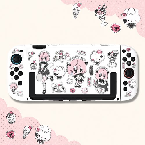switch oled保护壳NS2代续航版硬壳分体全包防摔可爱粉发萌妹白壳