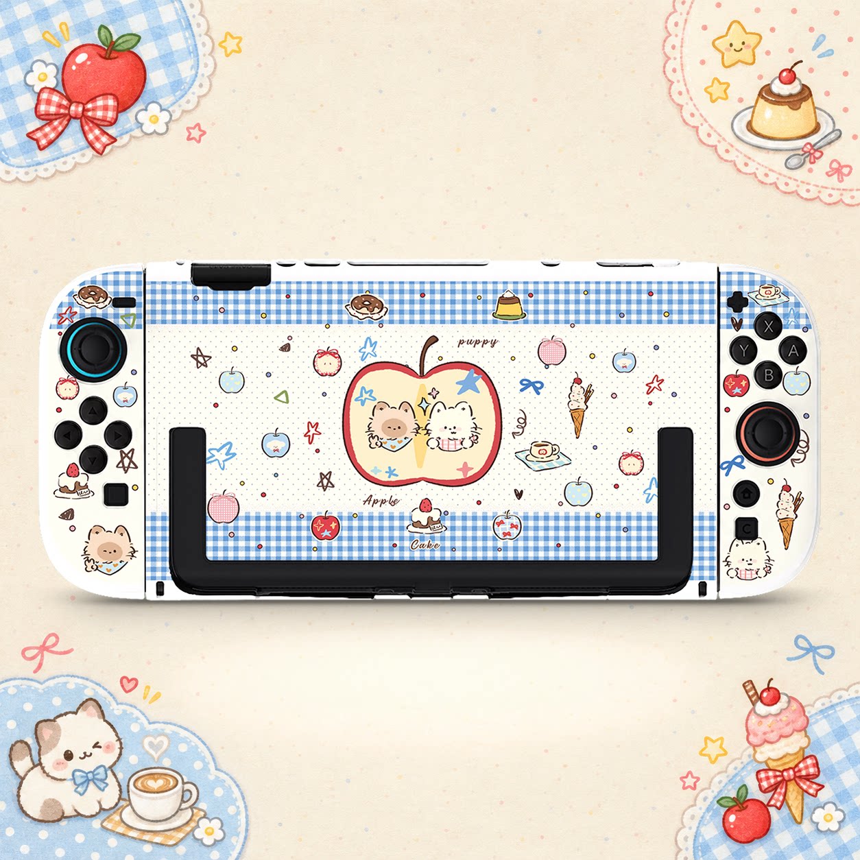 switch oled保护壳NS2代续航版硬壳分体全包防摔蓝色条纹猫咪白壳图片