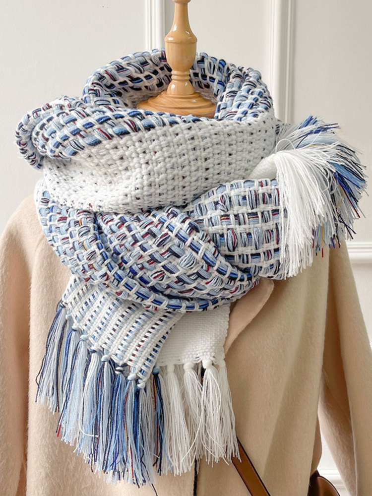 蓝色小众围巾女冬季韩版高级感百搭加厚保暖学生冬天仿羊绒厚围脖