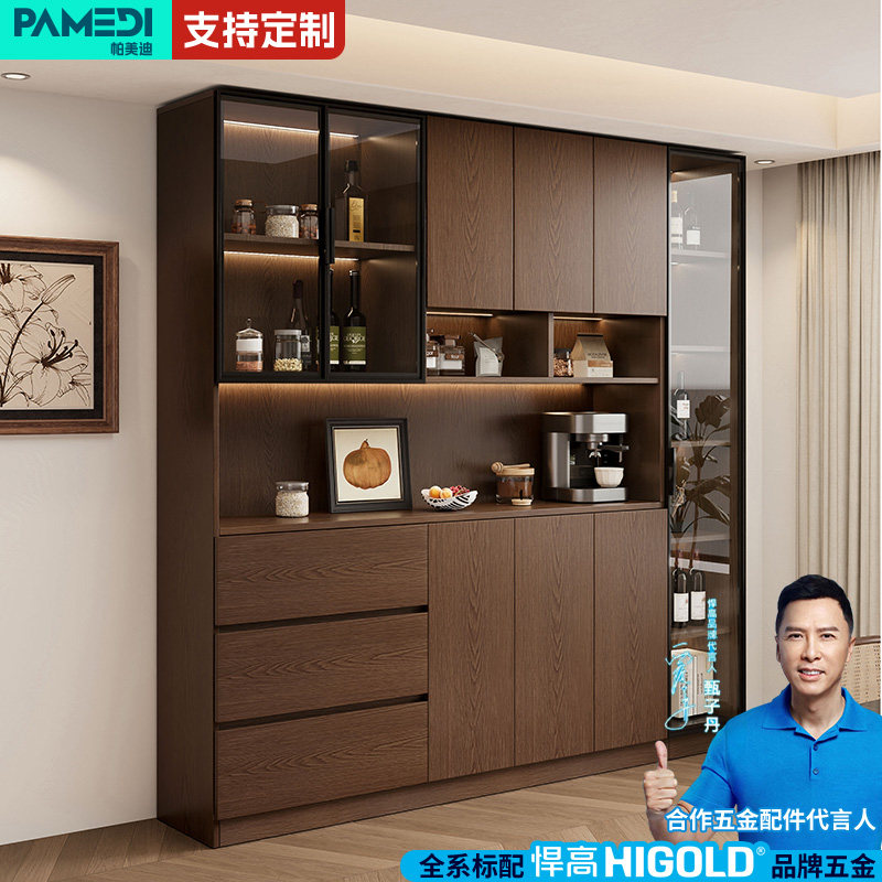 现代简约中古风实用木餐边柜玻璃门大容量储物柜家用收纳柜可定制