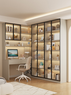 实木角桌书架集成桌书柜玻璃门学生家学习桌卧室衣柜电脑桌