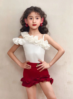 CONNY夏季拉丁舞服装女日常演出舞蹈训练功服儿童吊带上衣半身裙