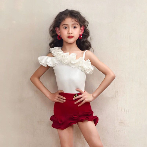 CONNY夏季拉丁舞服装女日常演出舞蹈训练功服儿童吊带上衣半身裙