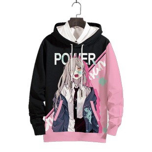 日系潮牌卫衣男ins超火电锯人连帽外套冬季加绒动漫上衣大码衣服