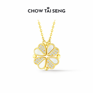 周大生四叶草贝壳项链女轻奢小众爱心高级锁骨链纯银饰品生日礼物