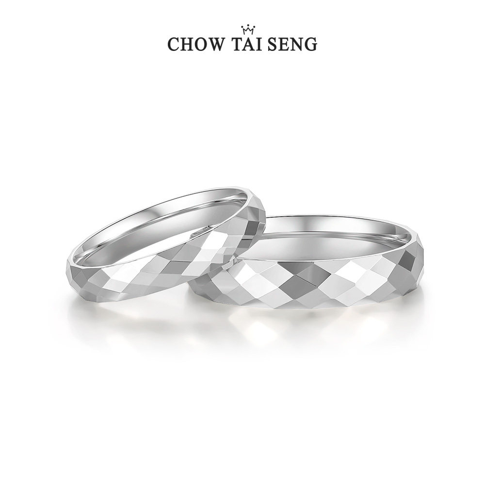 周大生情侣款对戒男士纯银戒指一对菱形素圈高级感送女友生日礼物