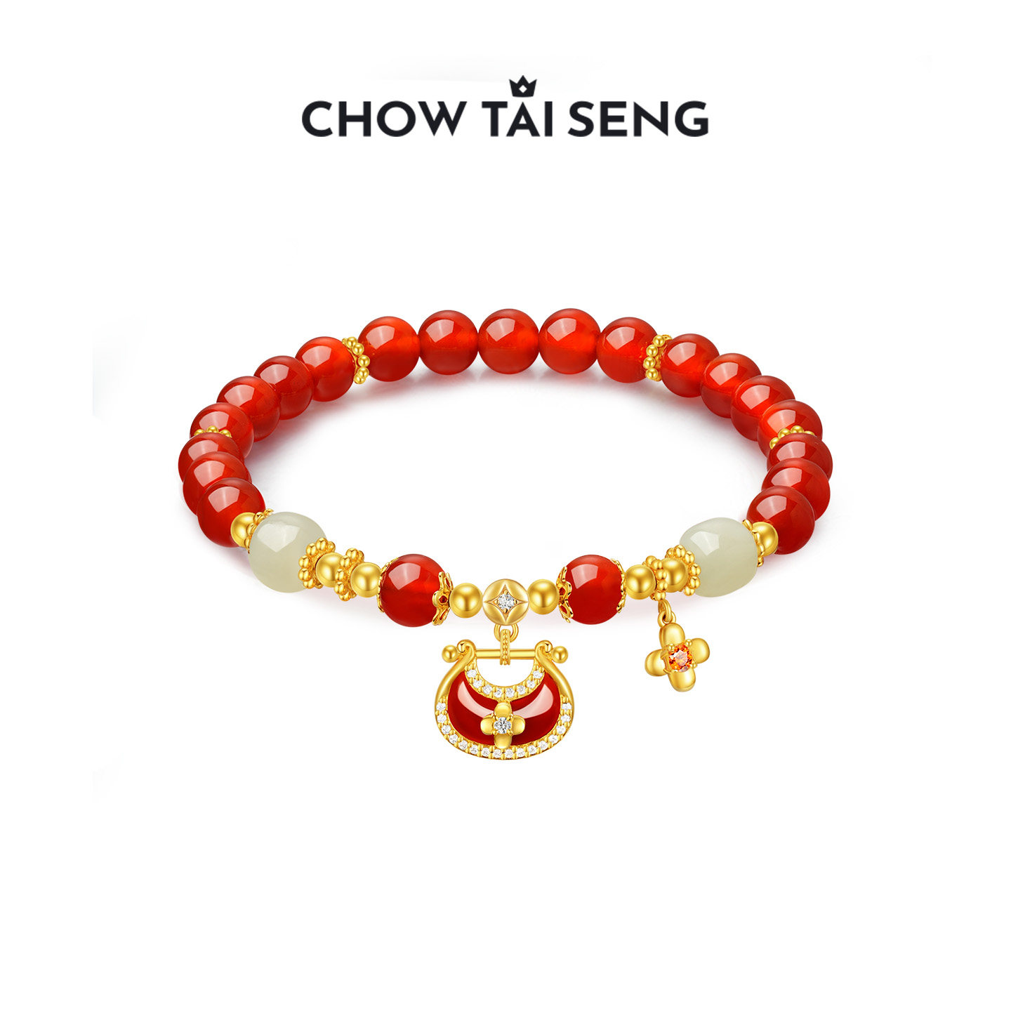 周大生红运福锁玛瑙手串S925纯银国风新中式手链本命年礼物送女友