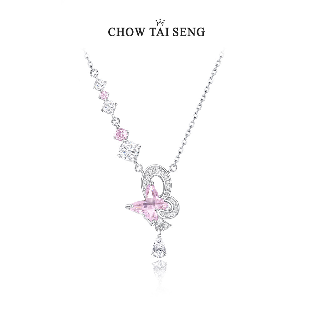 周大生千禧蝴蝶项链纯银S925轻奢高级设计感锁骨链生日礼物送女生