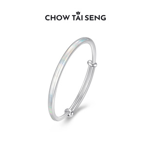 周大生七彩拉丝S990足银手镯女设计感推拉镯简爱款生日礼物送女友