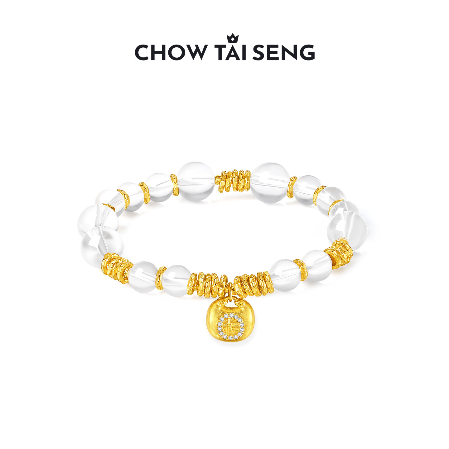 【新品】周大生胖福金安水晶S925银手串福牌点缀送妈妈生日礼物