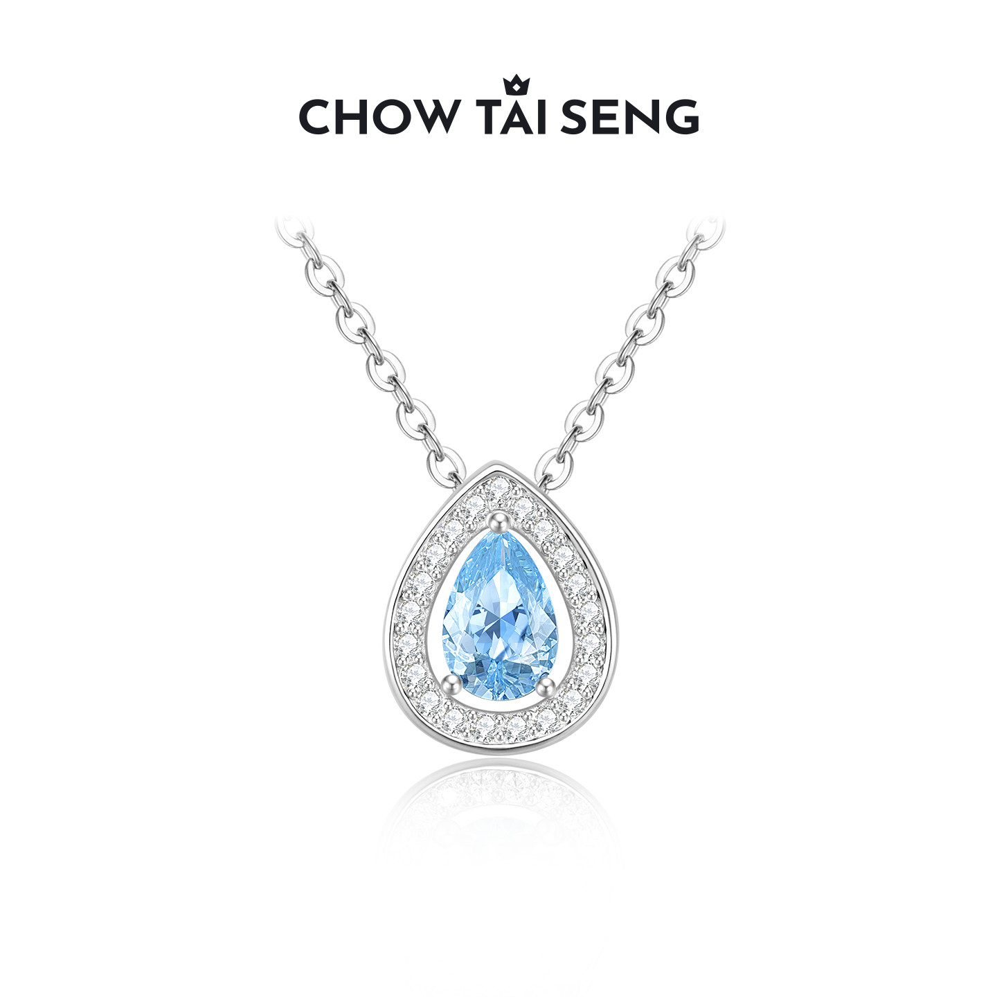 周大生月光海水滴项链S925纯银女高级感轻奢锁骨链生日礼物送女友