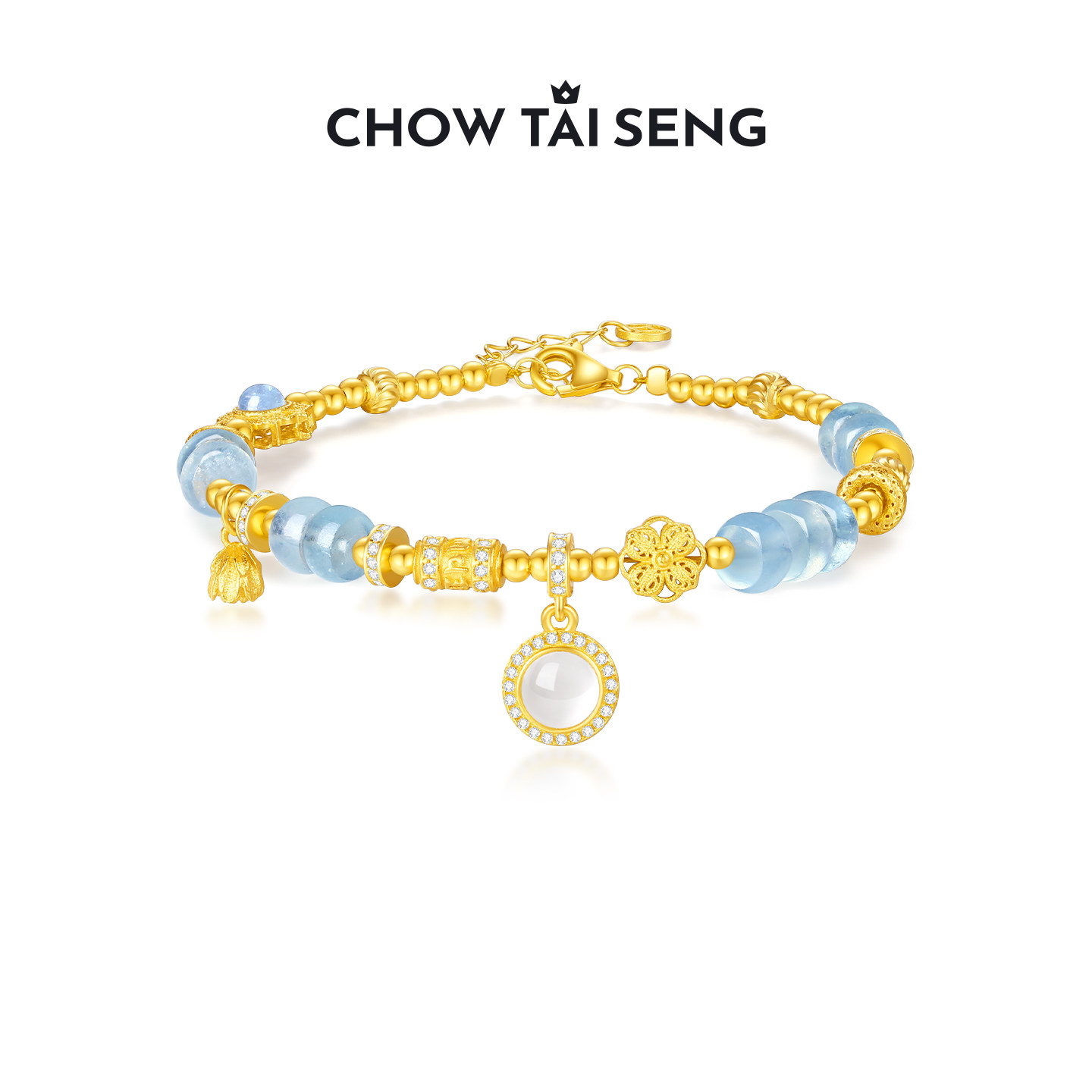 周大生好运莲莲手链女纯银S925海蓝宝玉髓国风本命年生日礼物女生