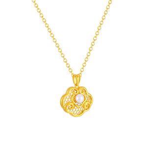 周大生祥云如意锁新珍珠项链纯银秋冬配饰锁骨链生日礼物送女友